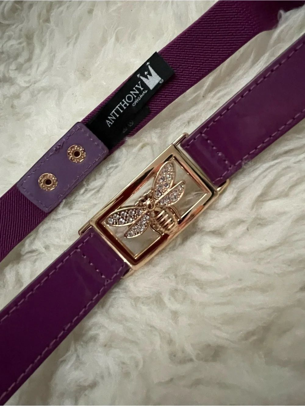 Antthony Originals Stretch Belt Gold Bee w/Rhinestone Purple OS